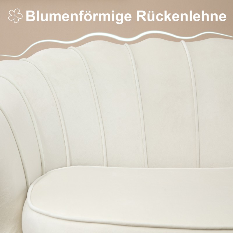 Kaksipaikkainen vintage-sohva, samettimainen kangas, metallirunko, 130 x 77 x 77 cm, creme/kulta