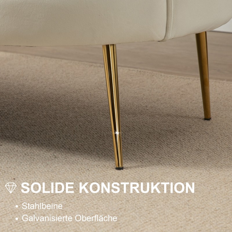Kaksipaikkainen vintage-sohva, samettimainen kangas, metallirunko, 130 x 77 x 77 cm, creme/kulta