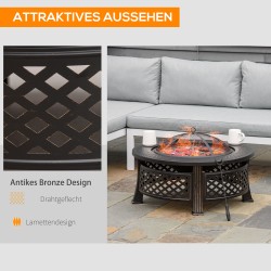 Pyöreä tulipöytä ja tulisija ulkokäyttöön, teräs, 81 x 81 x 50 cm, musta/pronssi