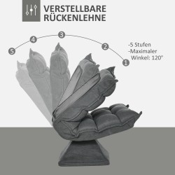 Lepotuoli ja lukutuoli, 360° pyörivä, teräsrunko, pellavakuosi polyesteri, 62 x 70 x 95 cm, harmaa