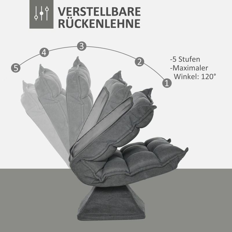 Lepotuoli ja lukutuoli, 360° pyörivä, teräsrunko, pellavakuosi polyesteri, 62 x 70 x 95 cm, harmaa