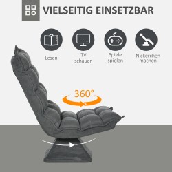 Lepotuoli ja lukutuoli, 360° pyörivä, teräsrunko, pellavakuosi polyesteri, 62 x 70 x 95 cm, harmaa