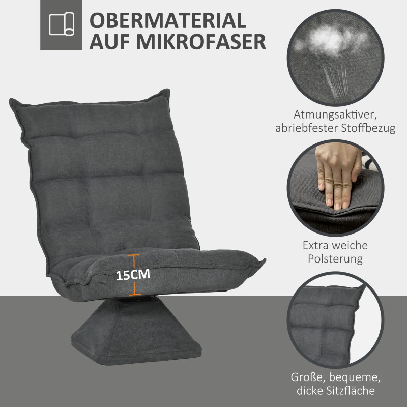 Lepotuoli ja lukutuoli, 360° pyörivä, teräsrunko, pellavakuosi polyesteri, 62 x 70 x 95 cm, harmaa