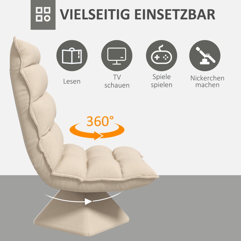 Pyörivä nojatuoli lukutuoli, pellavapintainen kangas, 62 x 70 x 95 cm, beige