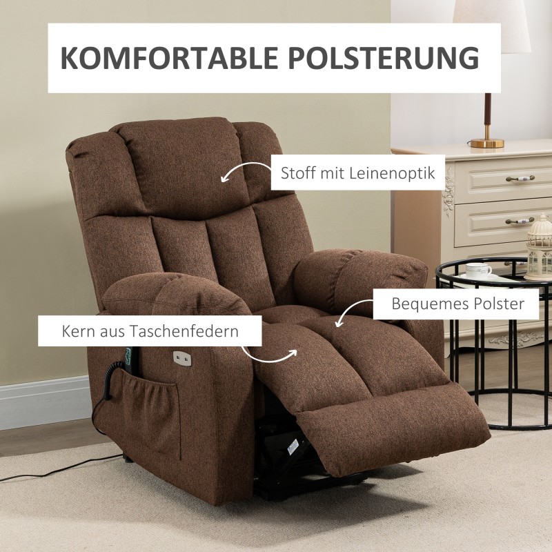 Sähköinen nousu- ja lepotuoli ikääntyville, taskujousitus, 92 x 95 x 107 cm, ruskea