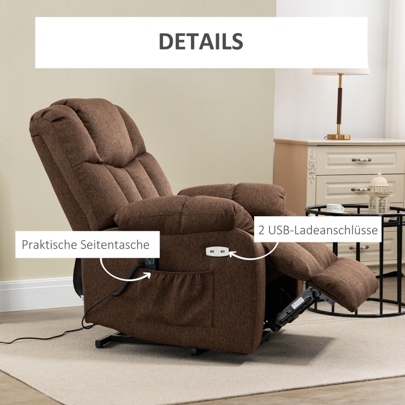 Sähköinen nousu- ja lepotuoli ikääntyville, taskujousitus, 92 x 95 x 107 cm, ruskea