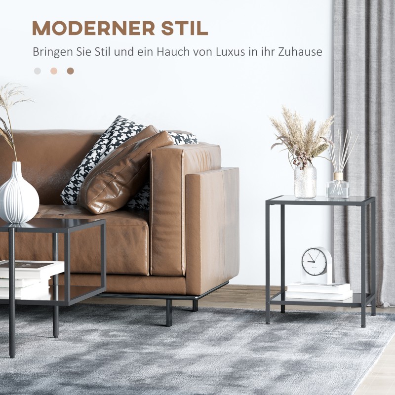 Sivupöytä 2 tasoa karkaistu lasi ja teräs 40 x 40 x 50 cm musta