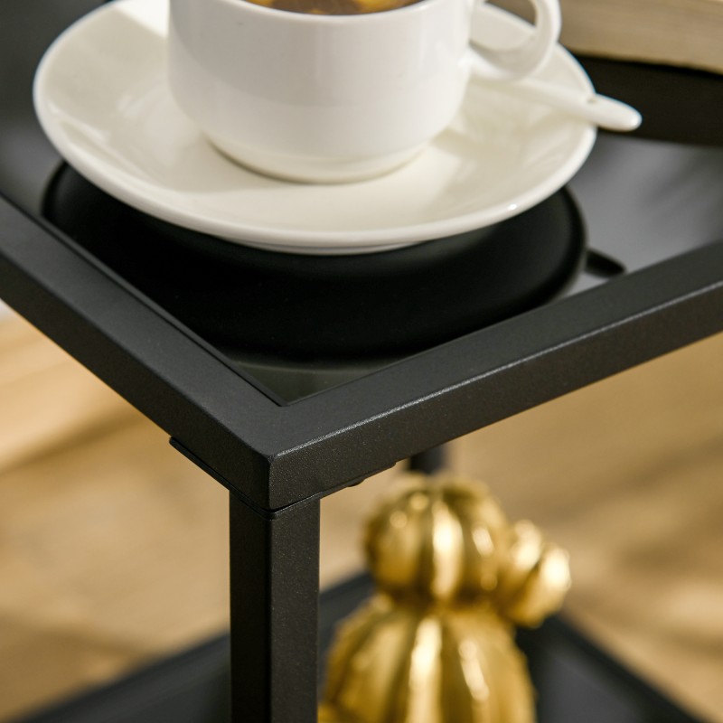 Sivupöytä 2 tasoa karkaistu lasi ja teräs 40 x 40 x 50 cm musta