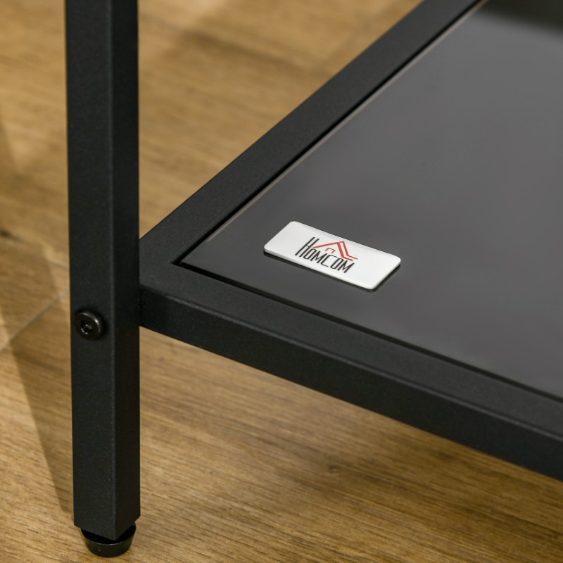 Sivupöytä 2 tasoa karkaistu lasi ja teräs 40 x 40 x 50 cm musta