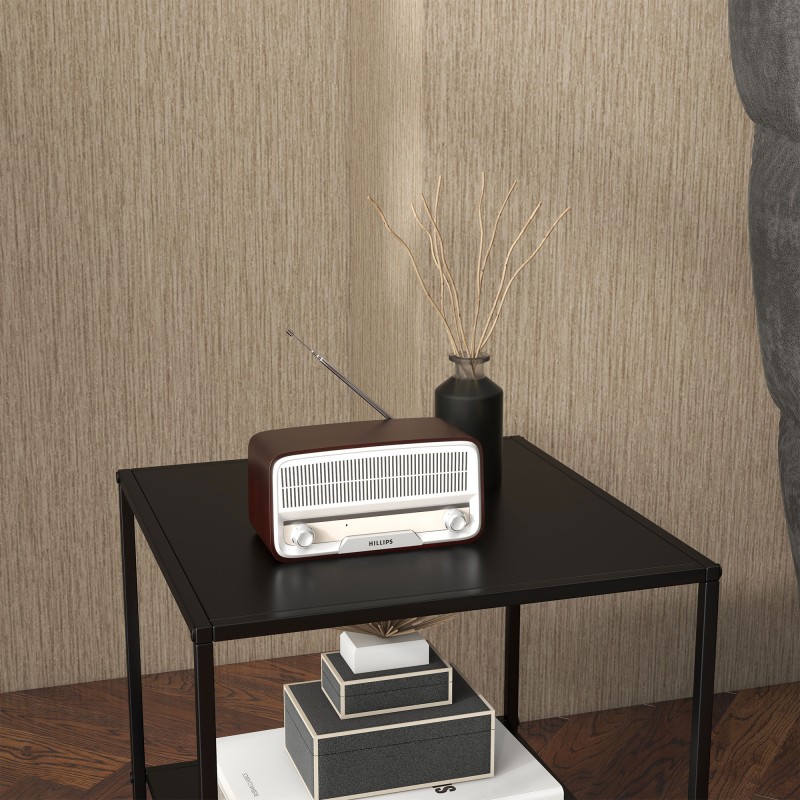 Sivupöytä / yöpöytä terästä 40 x 40 x 45 cm, 2 tasoa, musta