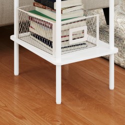 Kaksitasoinen sivupöytä olohuoneeseen ja makuuhuoneeseen, lastulevyä ja metallia, 40 x 30 x 52,2 cm, valkoinen