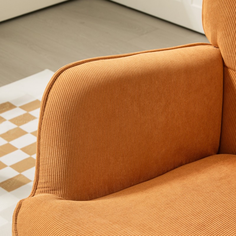 Lepotuoli ja rahi olohuoneeseen, cord-tyyli, pyökkijalat, 2-osainen setti, ruskea