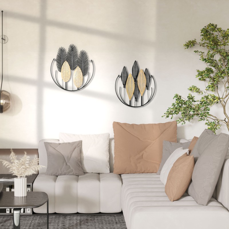 Metallinen 3D-seinäkoriste 2 kpl setti, 40 x 46 cm, musta ja luonnonsävy