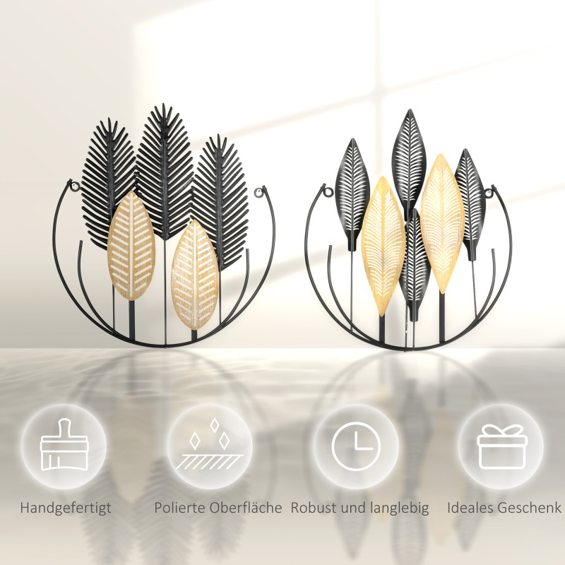 Metallinen 3D-seinäkoriste 2 kpl setti, 40 x 46 cm, musta ja luonnonsävy