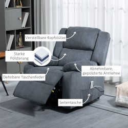 Sähköinen lepotuoli ja ylösnousutuoli kaukosäätimellä, samettipinta, harmaa, 91 x 93 x 105 cm