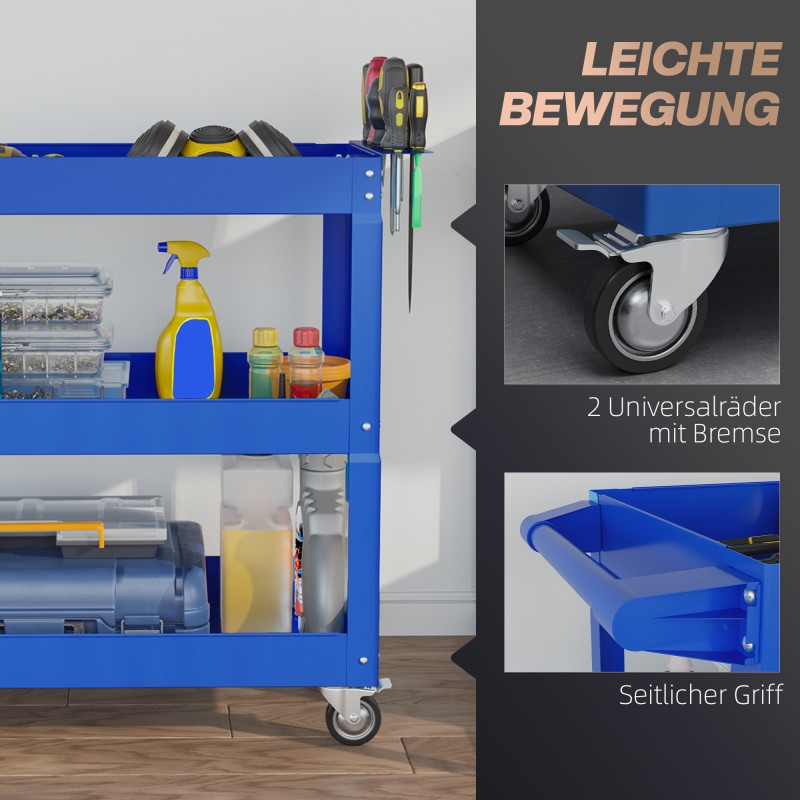 Työkalukärry 3 tasoa teräs 83 x 35,3 x 76 cm sininen