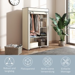 Kangasvaatekaappi 6 hyllyä ja vaatetanko teräsrungolla 103 x 43 x 162,5 cm beige