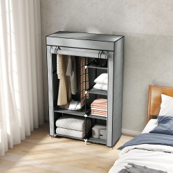 Kankainen vaatekaappi 6 hyllyä ja ripustustanko harmaa 103 x 43 x 162,5 cm