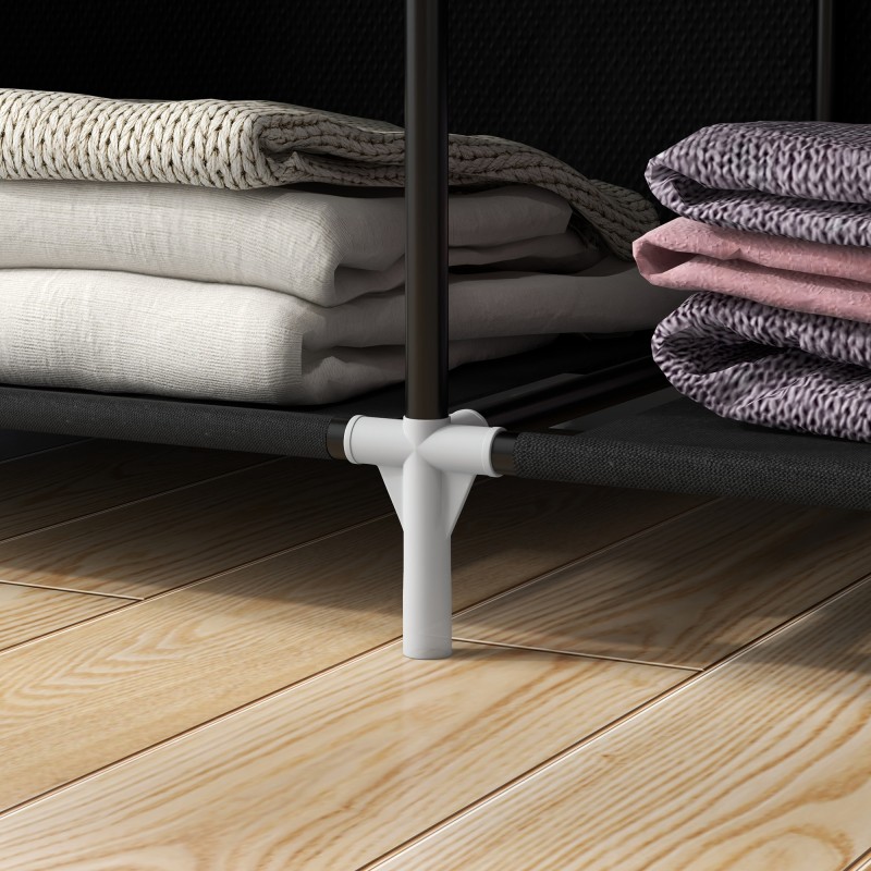 Kangaskaappi vaatteille, 6 hyllyä ja vaatetanko, teräsrunko, 103 x 43 x 162,5 cm, musta