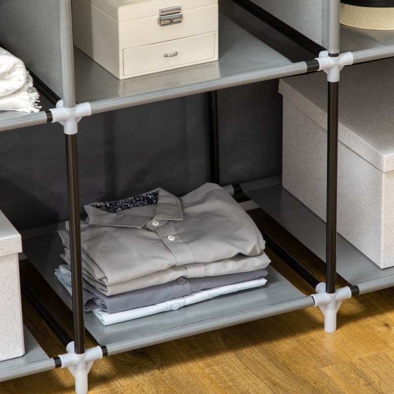 Kankainen vaatekaappi 2 vaatetankoa ja 8 hyllyä 125 x 43 x 162,5 cm tummanharmaa