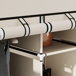 Kangassäilytyskaappi 8 hyllyä ja 2 vaatetankoa 125 x 43 x 162,5 cm kermanvalkoinen