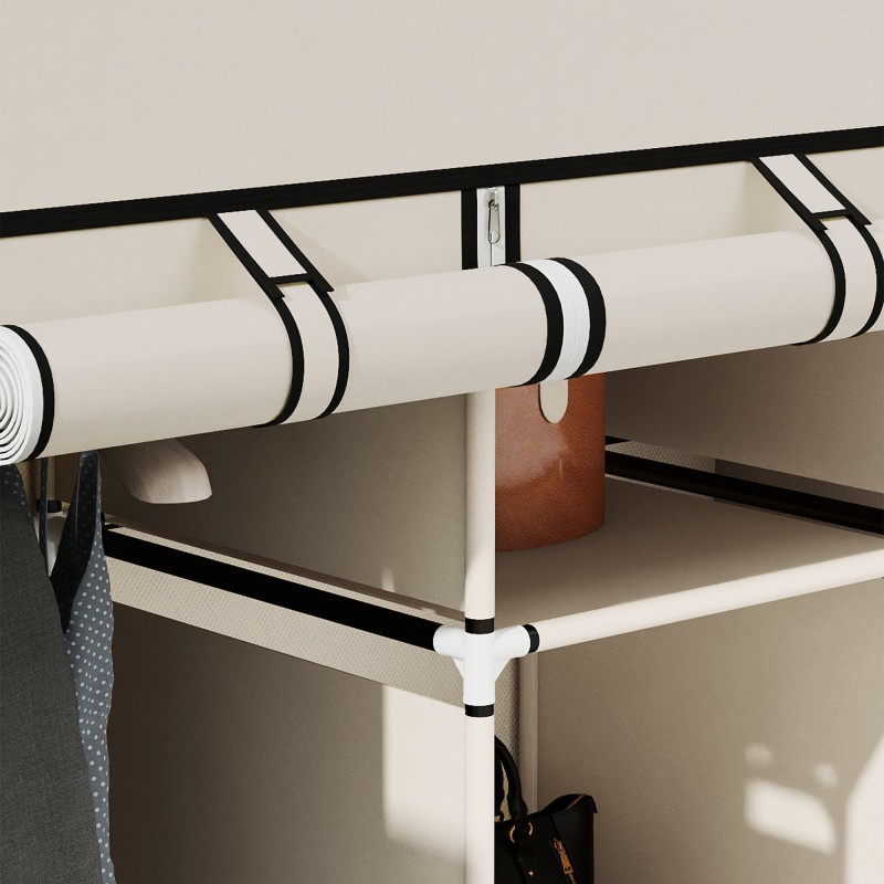 Kangassäilytyskaappi 8 hyllyä ja 2 vaatetankoa 125 x 43 x 162,5 cm kermanvalkoinen