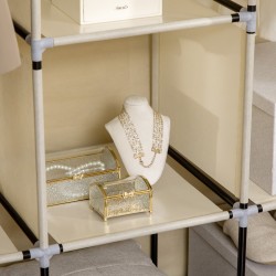 Kangasvaatekaappi 8 hyllyä ja 2 vaatetankoa teräsrungolla 125 x 43 x 162,5 cm beige