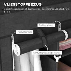 Kangasvaatekaappi 8 hyllyä ja 2 vaatetankoa 125 x 43 x 162,5 cm musta