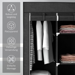 Kangasvaatekaappi 8 hyllyä ja 2 vaatetankoa 125 x 43 x 162,5 cm musta