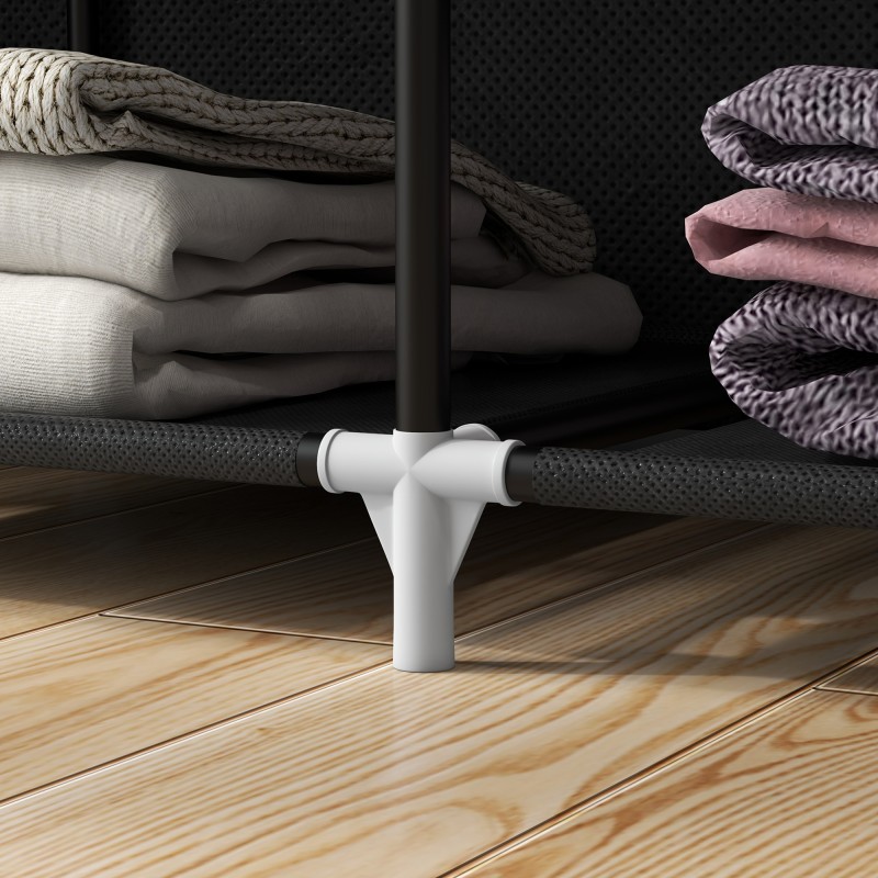 Kangasvaatekaappi 8 hyllyä ja 2 vaatetankoa 125 x 43 x 162,5 cm musta