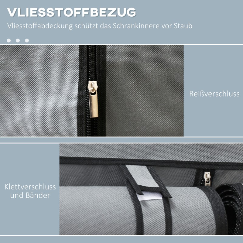 Kangaspintainen vaatekaappi 2 vaatetangolla ja 4 hyllyllä 118×49×170 cm vaaleanharmaa