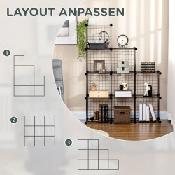 Modulaarinen kuutiohylly säilytykseen teräsmetallia 9 kuutiota 35x35x35 cm musta