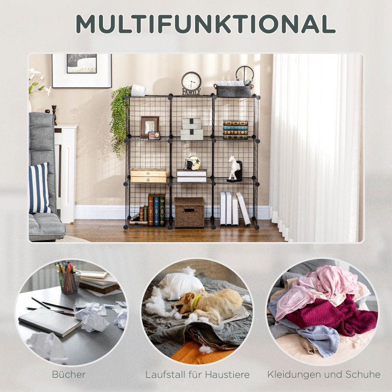 Modulaarinen kuutiohylly säilytykseen teräsmetallia 9 kuutiota 35x35x35 cm musta