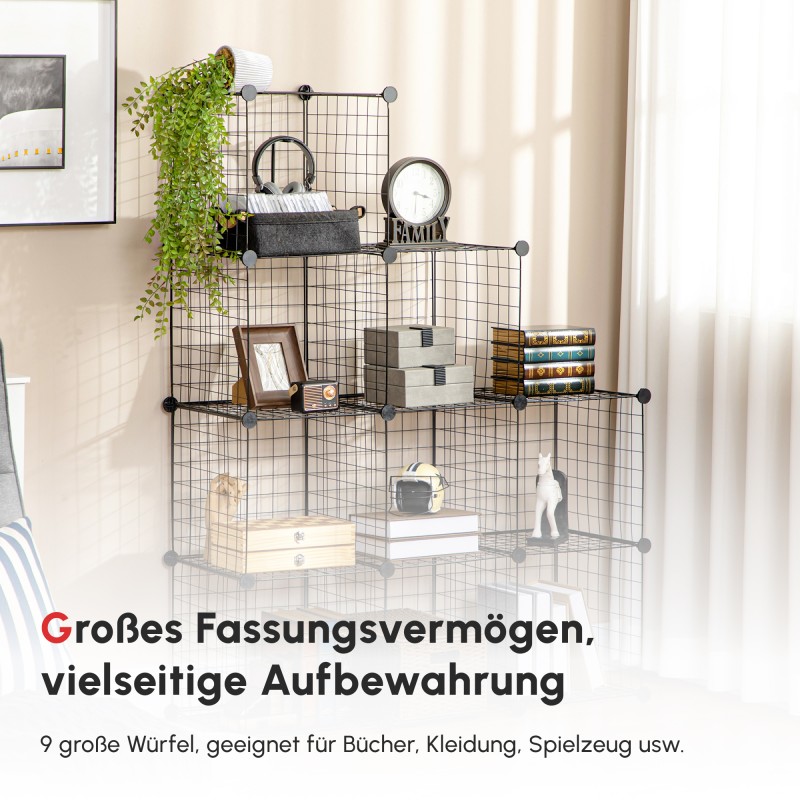 Modulaarinen kuutiohylly säilytykseen teräsmetallia 9 kuutiota 35x35x35 cm musta