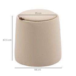 Säilytysrahi 2-in-1 samettipintainen Ø44 x 47,5 cm beige, käännettävä irrotettava kansi