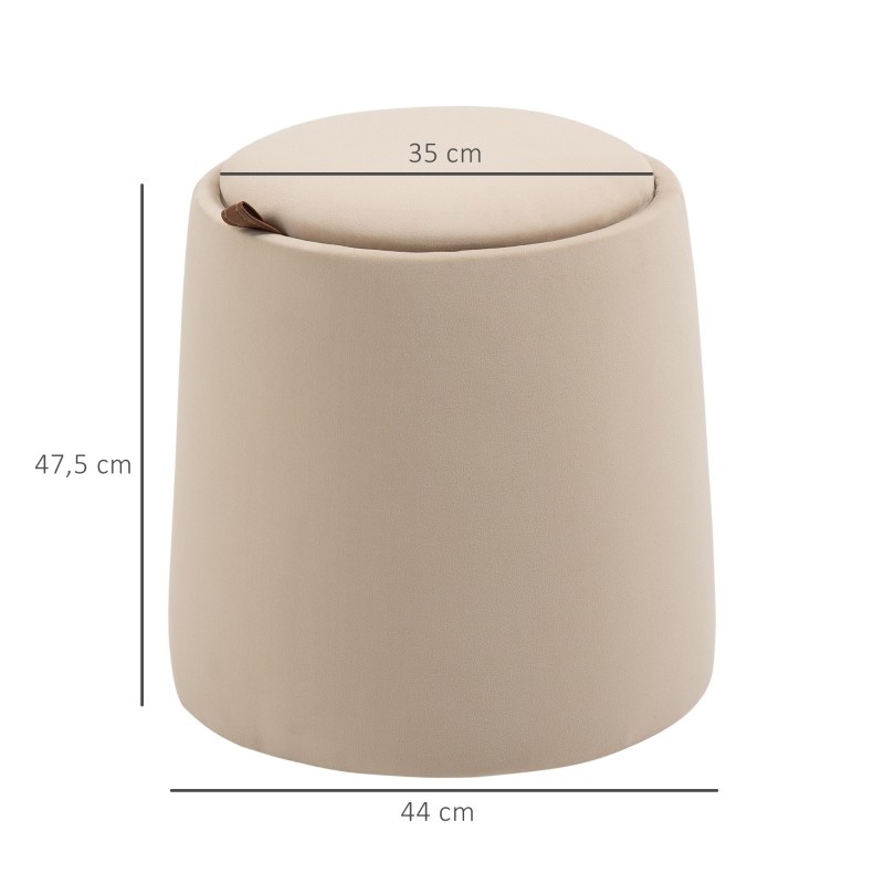 Säilytysrahi 2-in-1 samettipintainen Ø44 x 47,5 cm beige, käännettävä irrotettava kansi