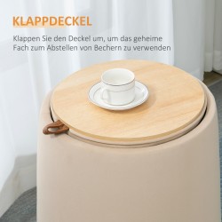 Säilytysrahi 2-in-1 samettipintainen Ø44 x 47,5 cm beige, käännettävä irrotettava kansi