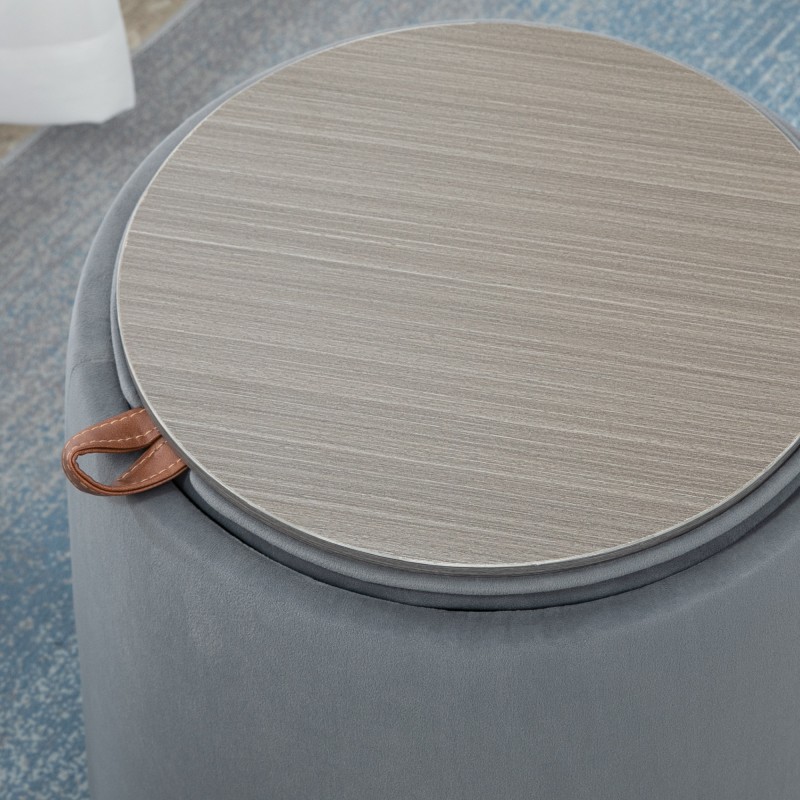 Säilytysrahi sohvapöydäksi, samettipinta, Ø44 x 47,5 cm, harmaa