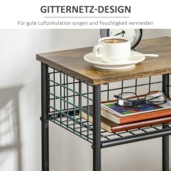 Keittiövaunu teräs ja puukuvio 40 x 30 x 62 cm, 1 hylly, teräskori, pyörillä, musta/ruskea