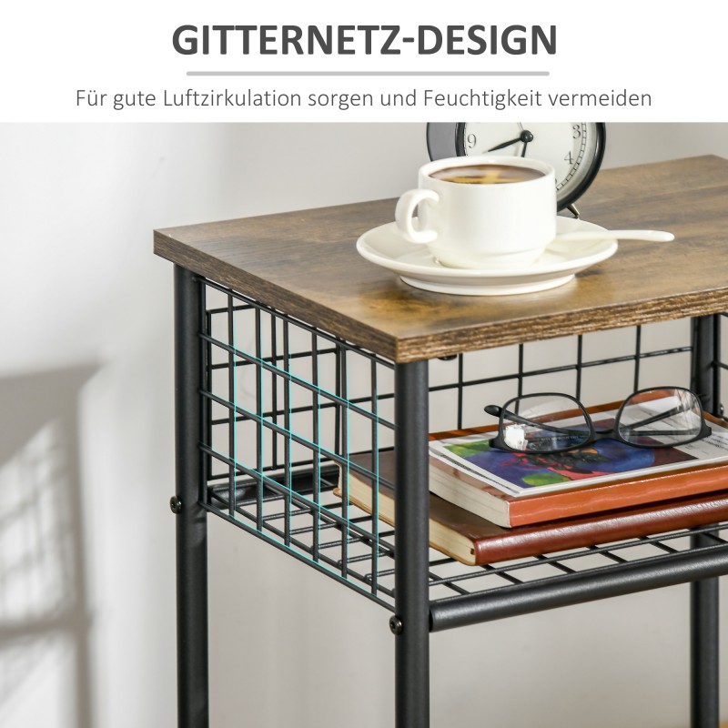 Keittiövaunu teräs ja puukuvio 40 x 30 x 62 cm, 1 hylly, teräskori, pyörillä, musta/ruskea