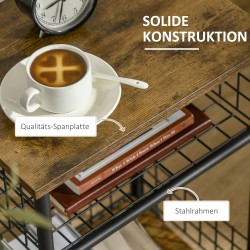 Keittiövaunu teräs ja puukuvio 40 x 30 x 62 cm, 1 hylly, teräskori, pyörillä, musta/ruskea