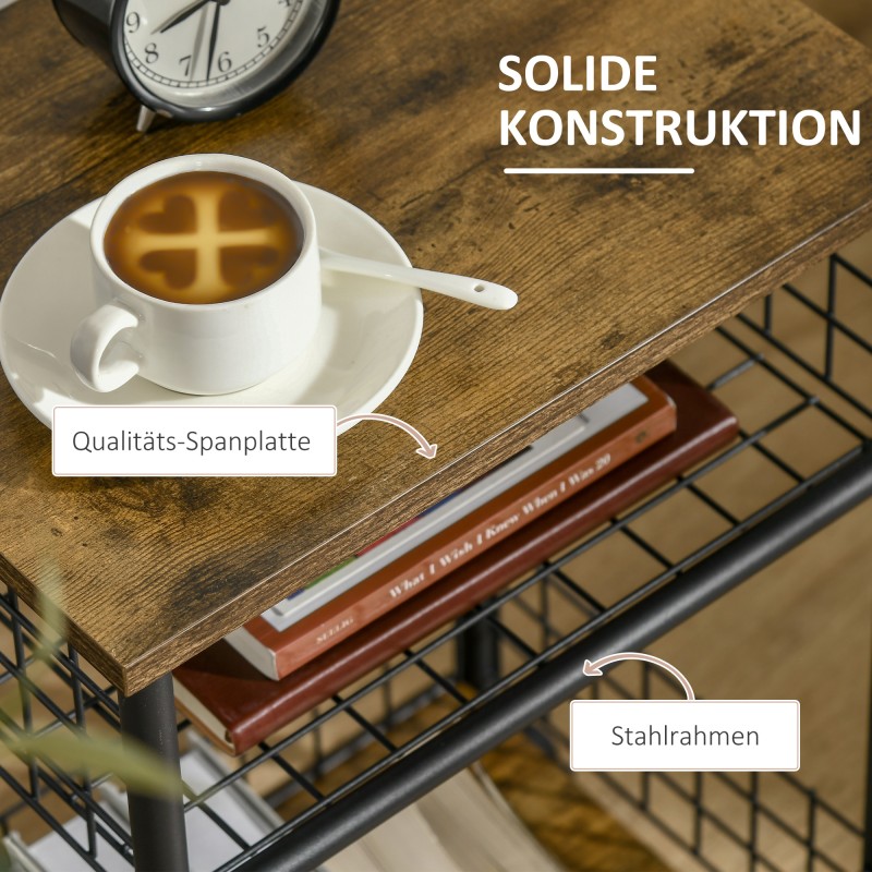 Keittiövaunu teräs ja puukuvio 40 x 30 x 62 cm, 1 hylly, teräskori, pyörillä, musta/ruskea