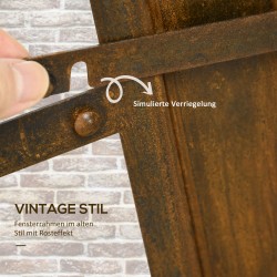 Puutarhan koristeikkuna ulkokäyttöön, metalli, 55 x 19 x 80 cm, rustiikin ruskea