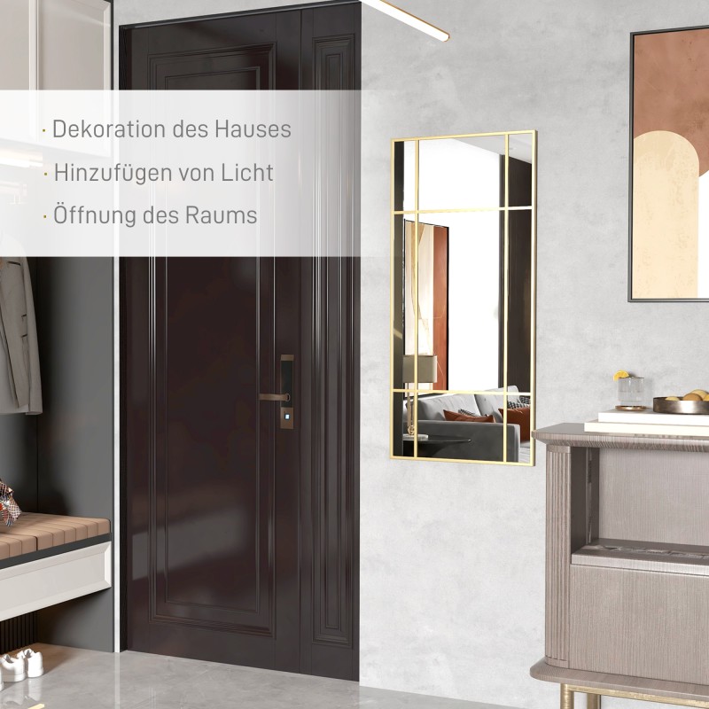 Seinäpeili metallikehyksellä 110 x 50 cm, ruudutettu monikerroslasi, kullansävyinen