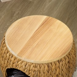 Kissan maja ja jakkara vesihyasintista, pesäkolo ja pestävä tyyny, 44 x 43 x 42 cm, vaaleanruskea/luonnonpuu/harmaa