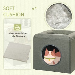 Kissamaja kissanpeti 2-in-1, MDF ja polyesteri, 36,5 x 36,5 x 33 cm, vihreä