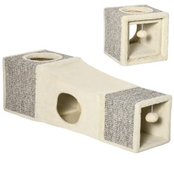 Kissantunneli kahdella pesällä raapimispinnat ja pallo sisal ja plussi 98 x 30 x 30 cm ruskea beige