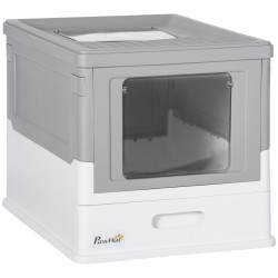 Suljettu kissanvessa muovia 47 5 x 35 5 x 36 7 cm valko harmaa hiekkalapiolla