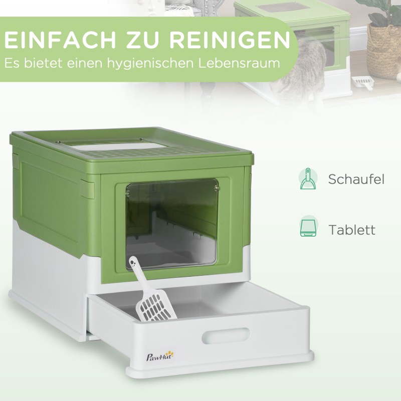 Kissanvessa kannellinen taittuva muovia 47,5 x 35,5 x 36,7 cm valkoinen/vihreä