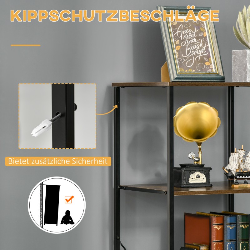 Säilytyshylly laatikoilla, teräsrunko ja MDF, 44 x 40 x 155 cm, rustiikin ruskea